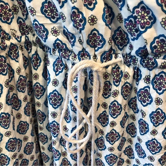 Crescent maxi dress deep v neck aqua paisley print border tassel drawstring M - Picture 5 of 14